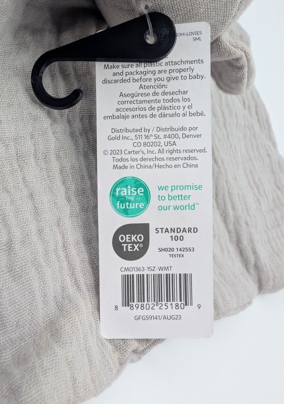 NWT Carter's Child of Mine Muslin Gray Elephant Lovey Security Blanket Unisex - Picture 6 of 9